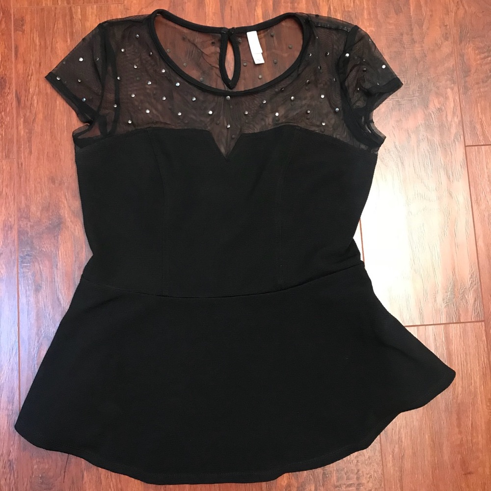 Black Peplum Top w/ mesh top/back